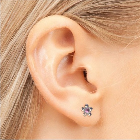 Studex Stainless Steel Daisy with AB Crystal and OCT Rose Ear Piercing Earrings - Picture 4 of 7